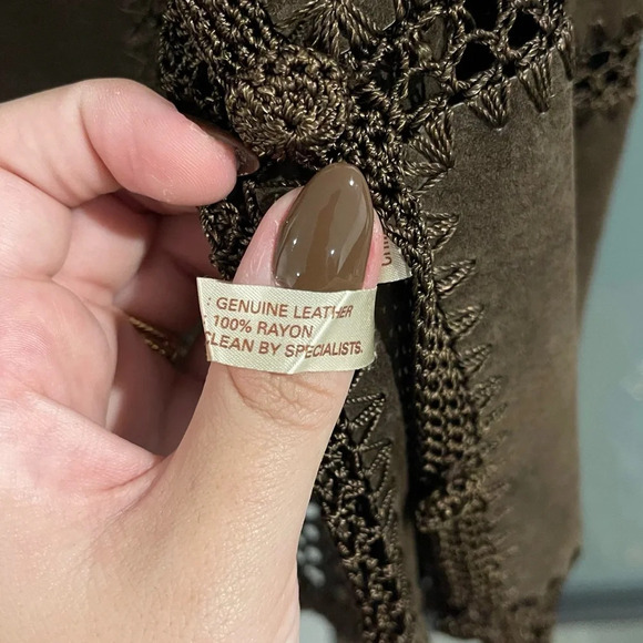 Vintage Scully Leather Suede Crotchet Patchwork Jacket - Size 8 - Picture 5 of 8